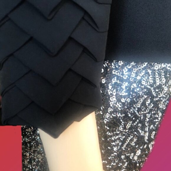 LOVE PARIS PARIS Retro Black Blouse Layered Folded Weave Motif Sleeves Sz S - Picture 2 of 8